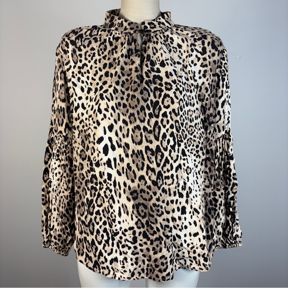 Olsen Leopard Print Top Y2K Aesthetic Animal Print Blouse Neutral S